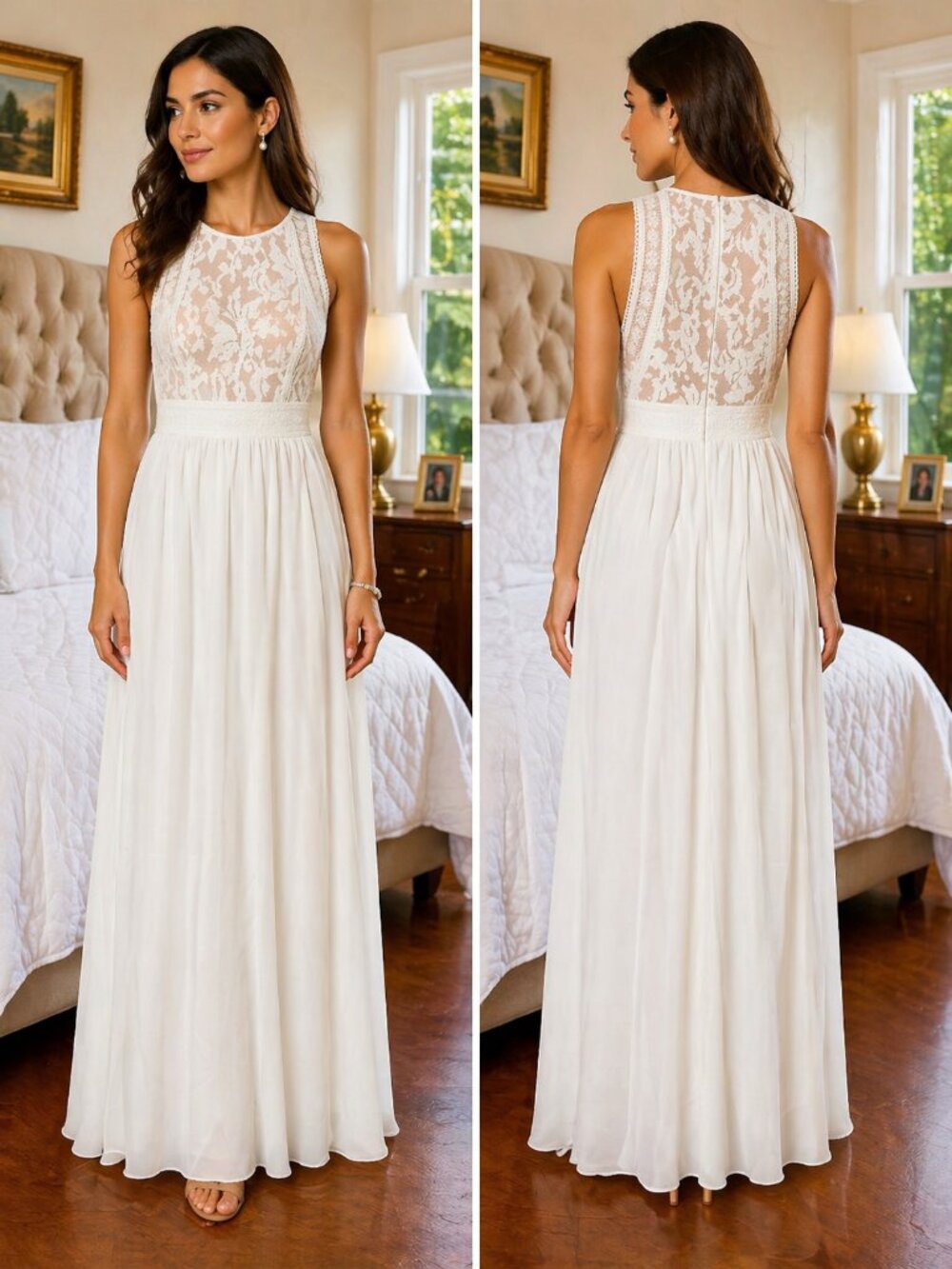 Lulu's White Lace Flowy Maxi Gown Dress $99 NWT